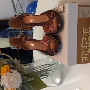 Chelsea crew bronze t-strap heels